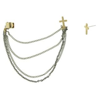 Womens Chain Ear Cuff with Cross Stud Earrings   Gold/Silver