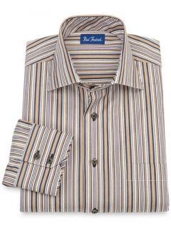 Paul Fredrick Mens 100% Cotton Stripe Spread Collar Sport Shirt