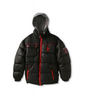 U.S. Polo Assn Kids Puffer Jacket with Jersey Fleece Hood Boys Coat (Black)