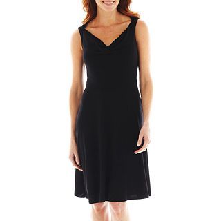 Black Label by Evan Picone Cowlneck Dress, Black, Womens