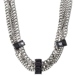 Fashion Chain Necklace with Stones   Silver/Black