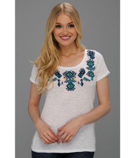 Lucky Brand Aztec Embroidered S/S Tee Womens T Shirt (White)