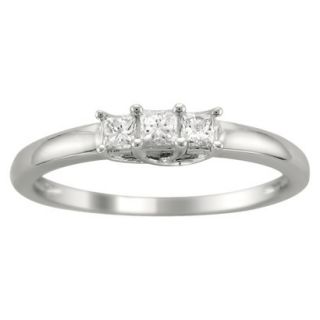 14K White Gold 1/4ctw 3 Stone Princess cut Diamond Ring (HI, I1) Size 6.5
