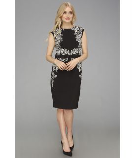 Donna Morgan Cap Sleeve Dress w/ Embroidery Womens Dress (Black)
