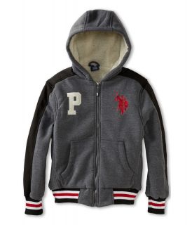 U.S. Polo Assn Kids Sherpa Hood Fleece Jacket with Body Lining and Ribknit Trim Boys Coat (Gray)