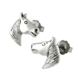 Silver Horse Head Stud Earrings