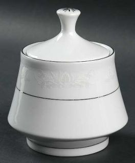 Crown Ming Royal Palm  Sugar Bowl & Lid, Fine China Dinnerware   White,Gray Leav