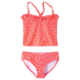 Xhilaration Girls 2 Piece Polka Dot Tankini Swimsuit Set   Pink L