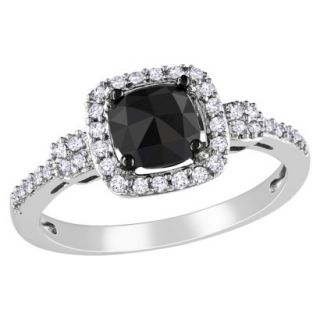 1 Carat Black and White Diamonds in 14k White Gold Cocktail Ring (Size 8)