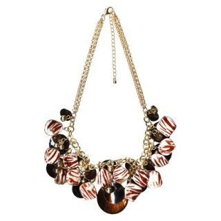 Womens Multi Row Solid and Printed Shell Necklace   Gold/Brown