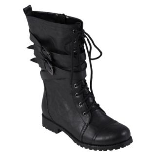 Womens Journee Collection Wrap Buckle Detail Combat Boots   Black 7.5