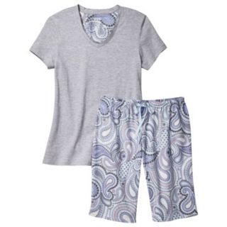 Womens Top/Short Pajama Set   Grey/Blue Paisley S