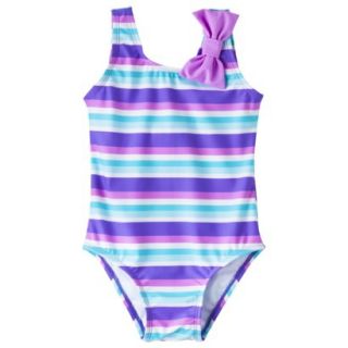 Circo Infant Toddler Girls Stripe 1 Piece Swimsuit   Purple 3T