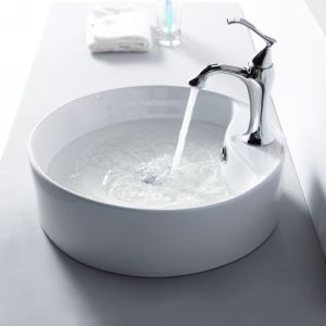 Kraus C KCV 142 15001CH Exquisite Ventus White Round Ceramic Sink and Ventus Bas