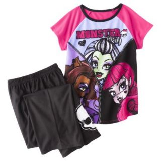 Monster Chic Girls 2 Piece Short Sleeve Pajama Set   Black M