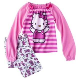 Hello Kitty Girls 2 Piece Long Sleeve Pajama Set   Pink 8