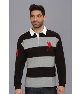 U.S. Polo Assn Heavy Weight Jersey Pieced Color Block Rugby Mens Clothing (Black)