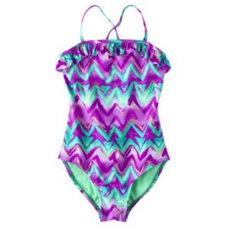 Xhilaration Girls Zig Zag 1 Piece Swimsuit   Purple XL
