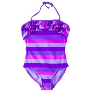Xhilaration Girls Stripe 1 Piece Swimsuit   Purple S