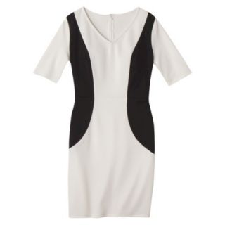 Merona Womens Ponte V Neck Color Block Dress   Sour Cream/Black   XL