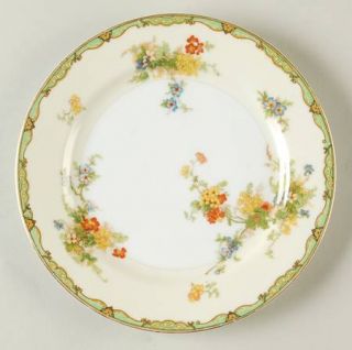 Empress (Japan) Woodmere Salad Plate, Fine China Dinnerware   Green Edge,Floral,