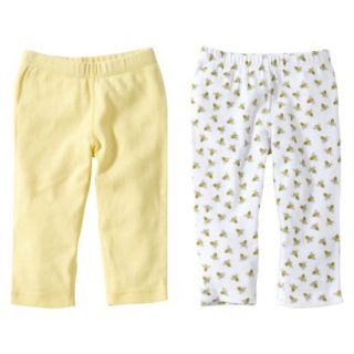 Burts Bees Baby Newborn Girls 2 Pack Solid/Print Pants   Sunshine 6 9 M