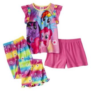 My Little Pony Toddler Girls 3 Piece Short Sleeve Pajama Set   Pink 4T