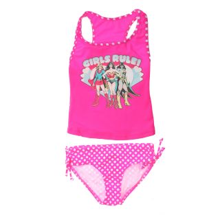 Girls Dc Comics Pink Tankini Swimwear Set