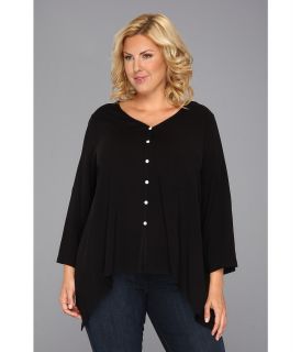 Karen Kane Plus Rolled Sleeve Pocket Shirt Womens T Shirt (Black)