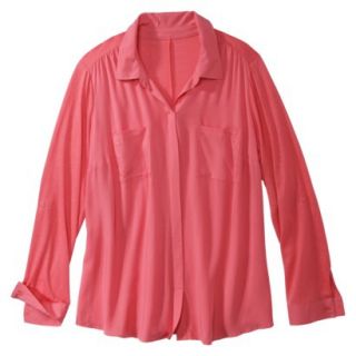 Pure Energy Womens Plus Size 3/4 Sleeve Popover Shirt   Coral 2X