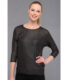 TWO by Vince Camuto Three Quarter Sleeve Stitch Top Womens Sweater (Black)