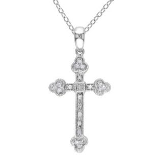 1/10 CT.T.W. Diamond Accent Sterling Silver Cross Pendant Necklace   Silver