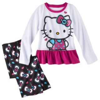 Hello Kitty Girls 2 Piece Long Sleeve Pajama Set   White XS