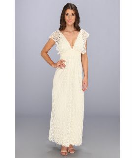 Tbags Los Angeles Crochet Flutter Sleeves Empire Waist Maxi Dress Womens Dress (Beige)