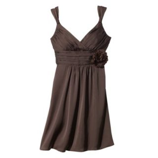 TEVOLIO Womens Satin V Neck Dress with Removable Flower   Spanish Brown   6