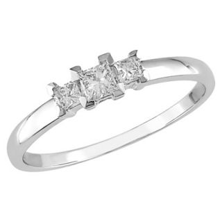 10K White Gold Diamond 3 Stone Ring Silver 7.0