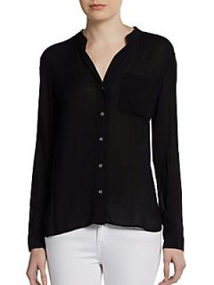 Long Sleeve Jersey Button Front Shirt   Black