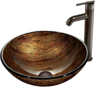 Vigo Industries VGT172 Bathroom Sink, Amber Sunset Glass Vessel Sink amp; Faucet Set Oil Rubbed Bronze