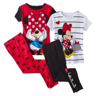 Disney Minnie Mouse Girls 4 Piece Short Sleeve Pajama Set   Black 8