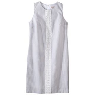 Merona Womens Seersucker Lace Trim Shift Dress   Grey/White   16