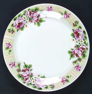 Gibson Designs Rosanna Dinner Plate, Fine China Dinnerware   Pink Floral/Beige S