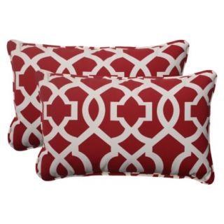 Outdoor 2 Piece Rectangular Toss Pillow Set   Red/White Geometric