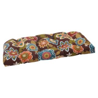 Outdoor Wicker Loveseat Cushion   Brown/Turquoise Floral
