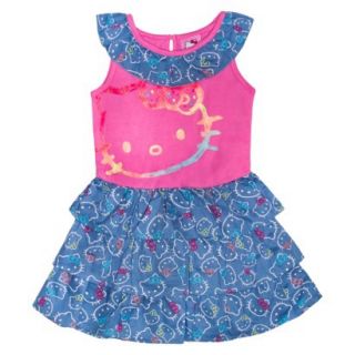 Hello Kitty Infant Toddler Girls Sleeveless Ruffle Dress   Pink/Blue 2T