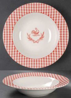 Stoney Hill Rooster Gingham Red Rim Soup Bowl, Fine China Dinnerware   Red Plaid