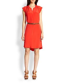 Belted Silk Shift Dress   Red