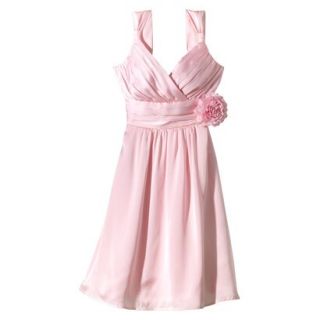 TEVOLIO Womens Satin V Neck Dress with Removable Flower   Pink Lemonade   14