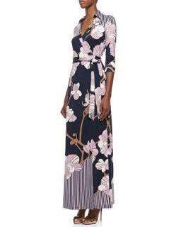 Womens Abigail Orchid Print Three Quarter Sleeve Maxi Wrap Dress   Diane von