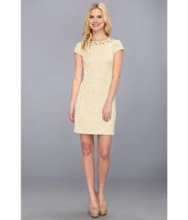 Muse Cap Sleeve Shimmer Knit Sheath Womens Dress (Gold)