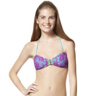 Xhilaration Juniors Floral Lace Bandeau Swim Top   Purple/Teal L